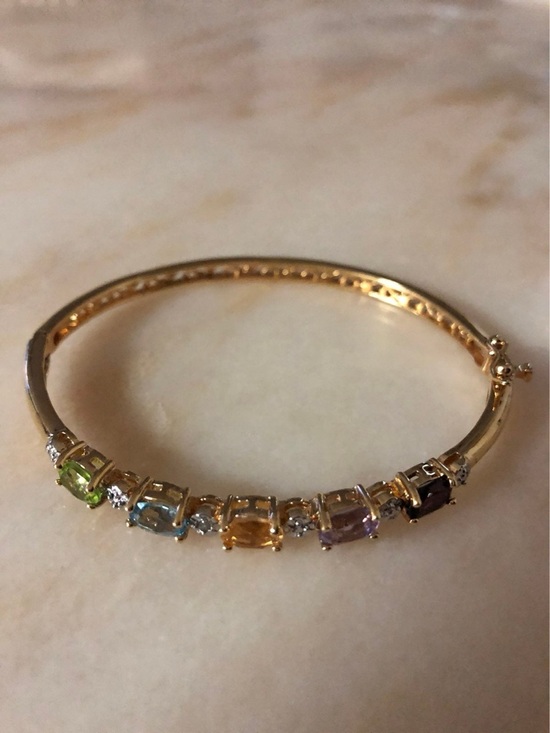 Gold-Tone Multi-Gemstone Bangle Bracelet